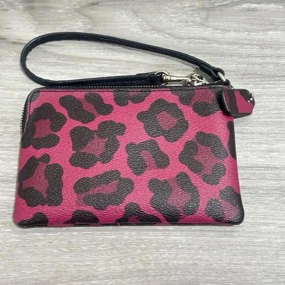 Coach Pink and Black Leopard Print Wristlet - Picture 3 of 4